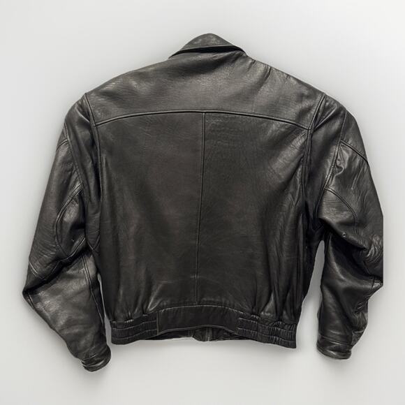 Vintage Mirage Black Leather Bomber Jacket Large - Picture 10 of 14